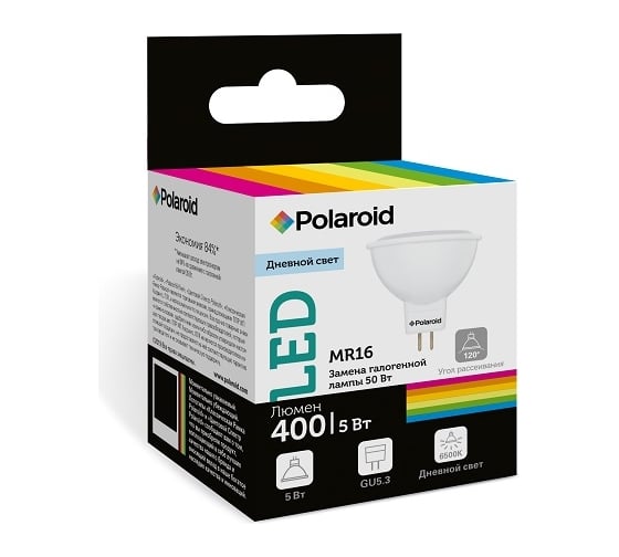 Светодиодная лампа Polaroid 220V MR16 5W 6500K GU5.3 400lm PL-MR16506
