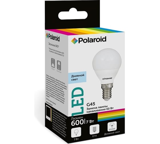 Светодиодная лампа Polaroid 220V G45 7W 6500K E14 600lm PL-G457146 1