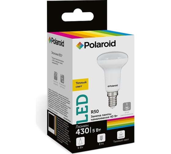 Светодиодная лампа Polaroid 220V R50 5W 3000K E14 430lm PL-R505143