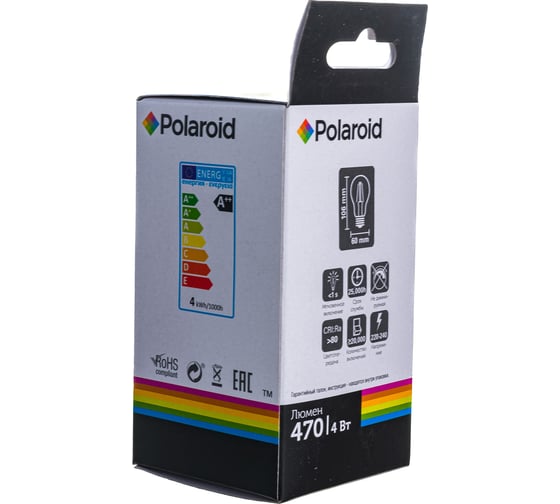 Светодиодная лампа Polaroid 220V FIL A60 4W 4000K E27 470lm PL-A60F4274