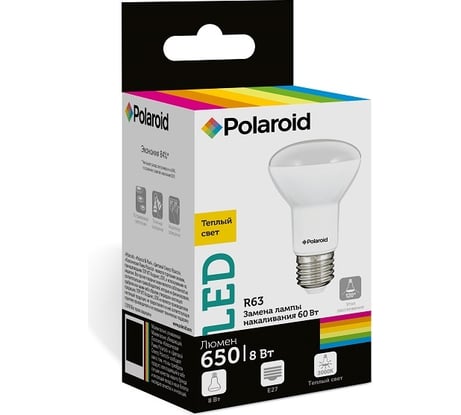 Светодиодная лампа Polaroid 220V R63 8W 3000K E27 650lm PL-R638273