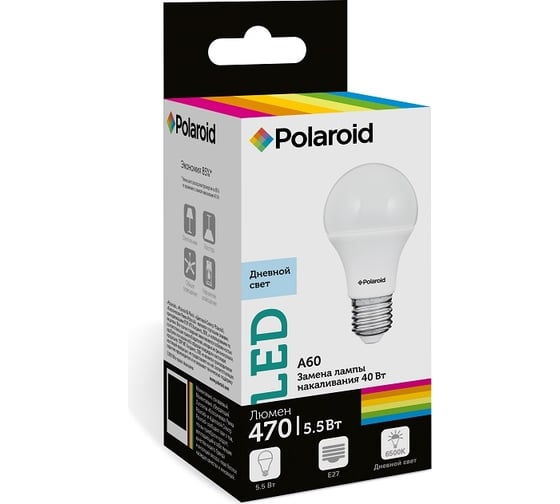 Светодиодная лампа Polaroid 220V A60 5,5W 6500K E27 470lm PL-A6055276 1