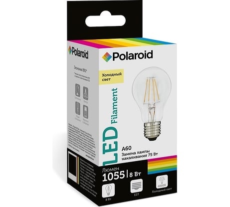 Светодиодная лампа Polaroid 220V FIL A60 8W 4000K E27 1055lm PL-A60F4284