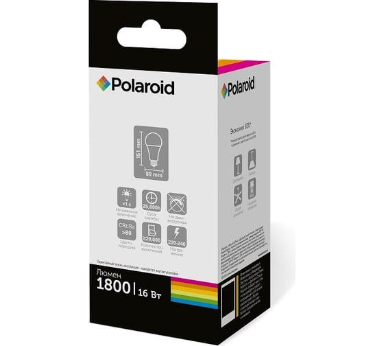 Светодиодная лампа Polaroid 220V A80 16W 4000K E27 1800lm PL-A8016274