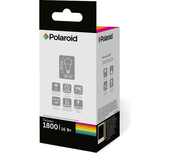 Светодиодная лампа Polaroid 220V A80 16W 6500K E27 1800lm PL-A8016276