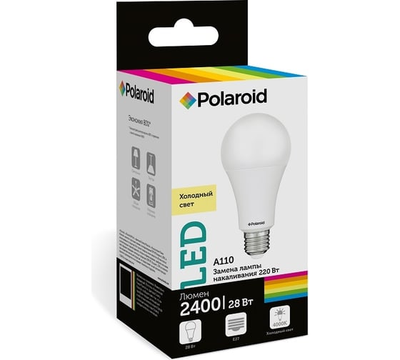 Светодиодная лампа Polaroid 220V A110 28W 4000K E27 2400lm PL-A11028274