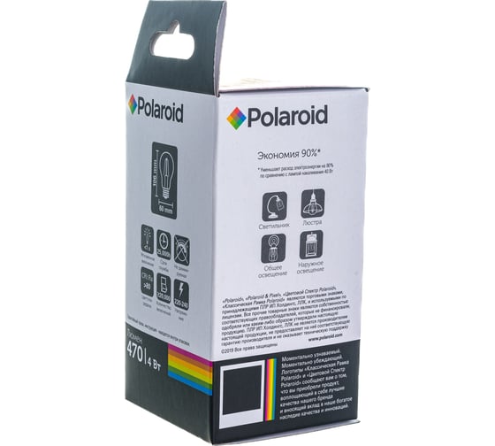 Светодиодная лампа Polaroid 220V FIL A60 4W 3000K E27 470lm PL-A60F4273
