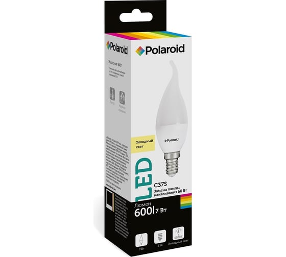 Светодиодная лампа Polaroid 220V C37S 7W 4000K E14 600lm PL-C37S7144