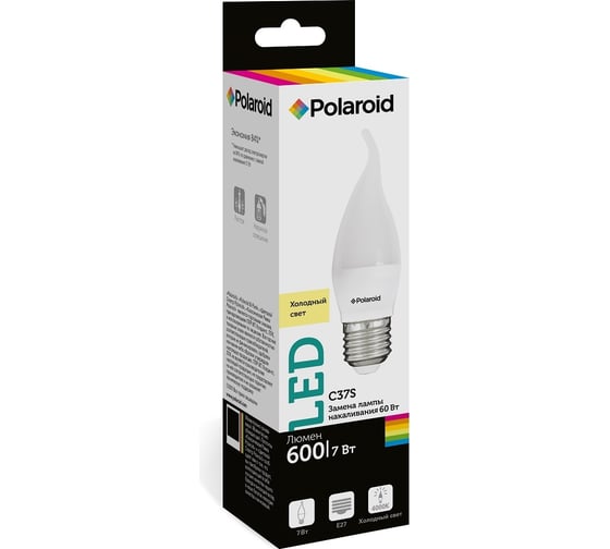 Светодиодная лампа Polaroid 220V C37S 7W 4000K E27 600lm PL-C37S7274