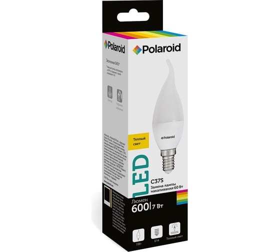 Светодиодная лампа Polaroid 220V C37S 7W 3000K E14 600lm PL-C37S7143