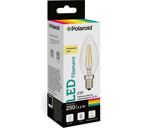 Светодиодная лампа Polaroid 220V C37 FIL 2,2W 4000K E14 250lm PL-C37F2144