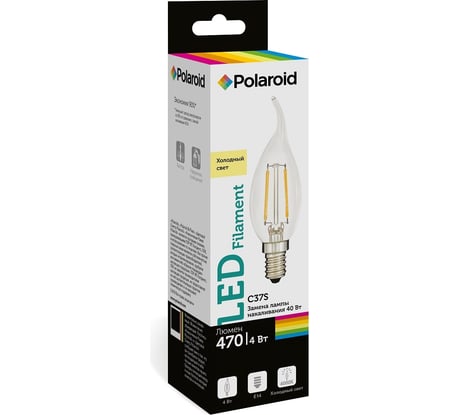 Светодиодная лампа Polaroid 220V C37S FIL 4W 4000K E14 470lm PL-C37SF4144
