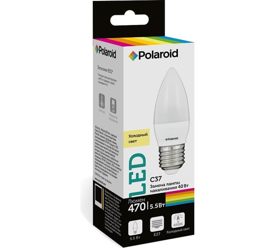 Светодиодная лампа 2Polaroid 20V C37 5,5W 4000K E27 470lm PL-C3755274