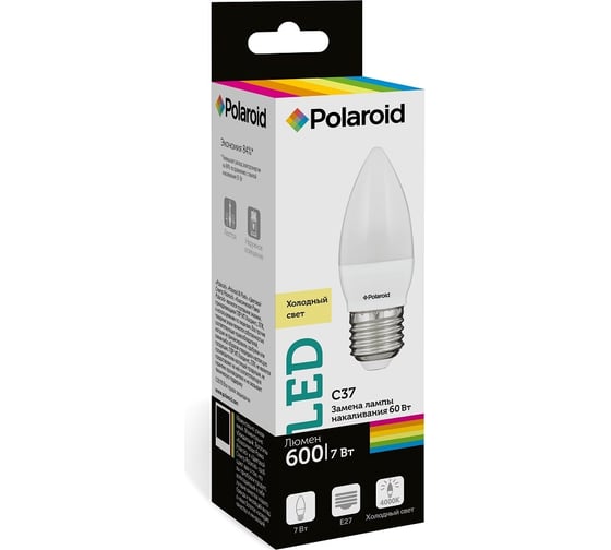 Светодиодная лампа Polaroid 220V C37 7W 4000K E27 600lm PL-C377274