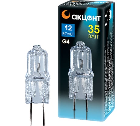 Галогенная лампа АКЦЕНТ JC, 12В, 35W, G4, капсульная, прозрачная 4606400204190