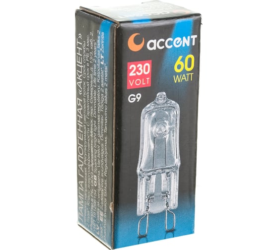 Галогенная лампа АКЦЕНТ JCD, 230В, 60W, G9, CL, капсульная, прозрачная 4606400204305