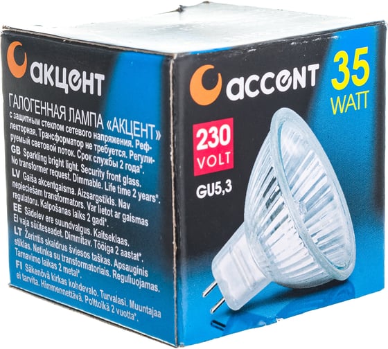 Галогенная лампа АКЦЕНТ JCDR, 230В, 35W, GU5.3, с отражателем и защитным стеклом 4606400204329