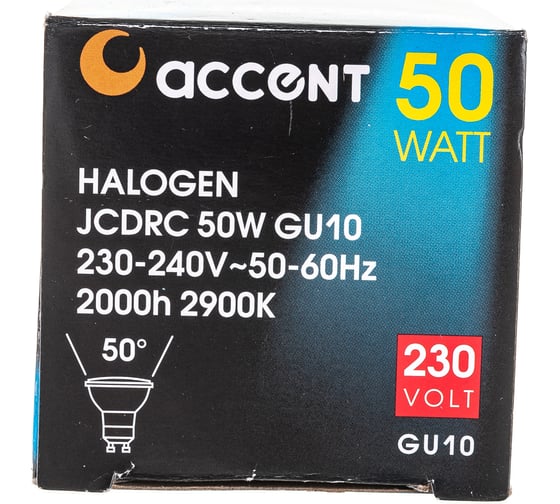 Галогенная лампа АКЦЕНТ JCDRC, 230В, 50W, GU10, с алюминиевым отражателем и защитным стеклом 4606400204374