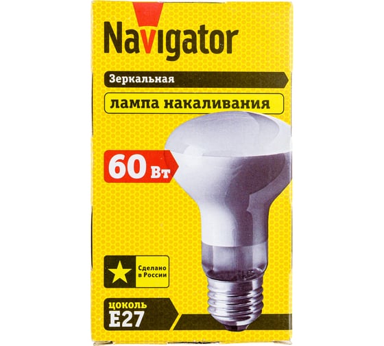 Зеркальная лампа Navigator накаливания ЗК, 60ВТ, R63, 230В. Е27, матовая, 94321