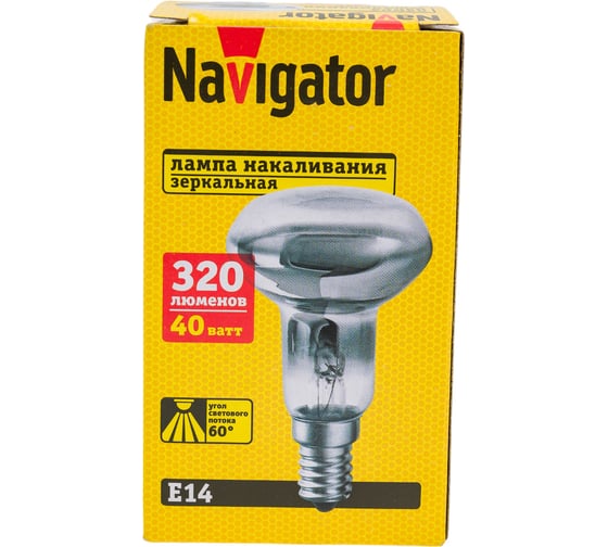 Зеркальная лампа Navigator накаливания , ЗК, 40Вт, R50, 230В. Е14, матовая, 94319
