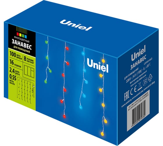 Светодиодный фигурный занавес Uniel ULD-E2405-100/DTA MULTI IP20 RAINBOW 11130