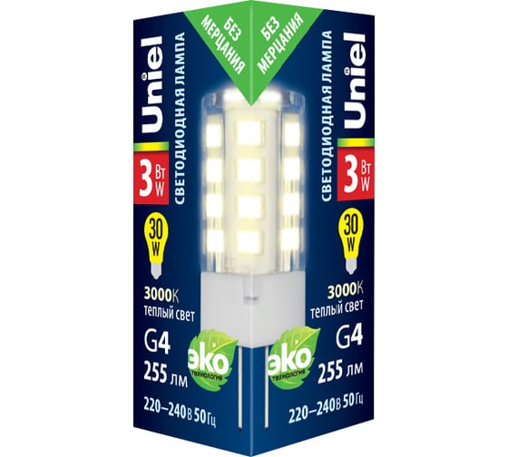 Светодиодная лампа Uniel LED-JC-220/3W/3000K/G4/CL GLZ09TR прозрачная UL-00006742