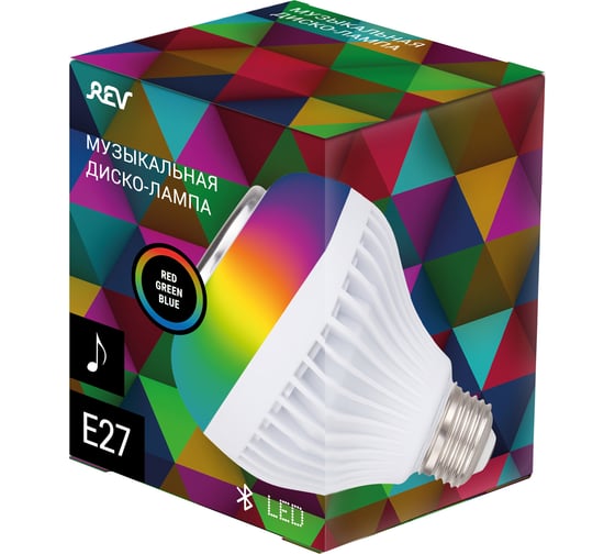 Лампа REV, LED музыкальная мультиколор E27, RGB с Bluetooth, динамиком и пультом ДУ в комплекте 32599 4