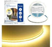 Лента светодиодная FERON 240SMD(2835)/м19Вт/м 12V 5000х10х1.22мм 3000К, IP20 48826