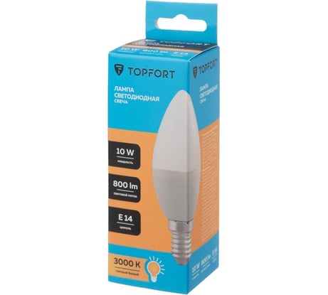 Светодиодная лампа Topfort E14, 10W, 3000K, свеча 1885101