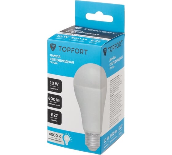 Светодиодная лампа Topfort E27, 10W, 4000K, груша 1885114 1