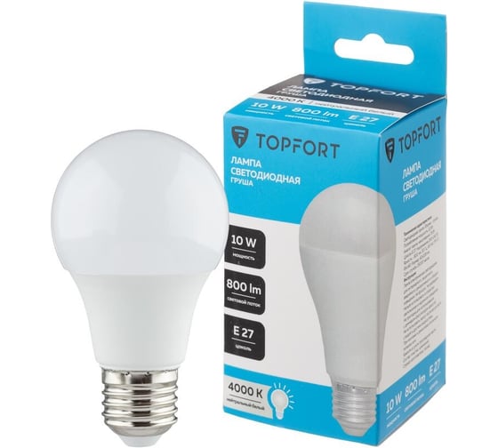 Светодиодная лампа Topfort E27, 10W, 4000K, груша 1885114