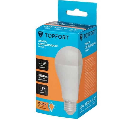 Светодиодная лампа Topfort E27, 15W, 3000K, груша 1885120