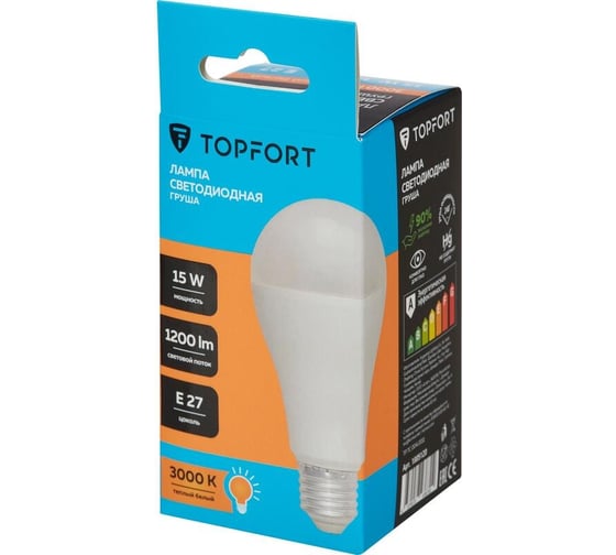 Светодиодная лампа Topfort E27, 15W, 3000K, груша 1885120