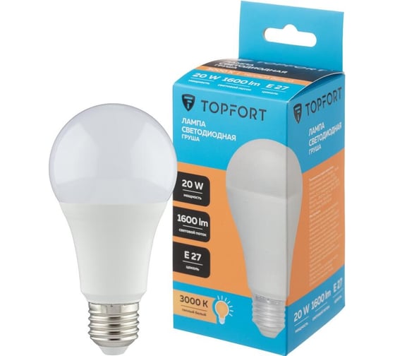 Светодиодная лампа Topfort E27, 20W, 3000K, груша 1885126