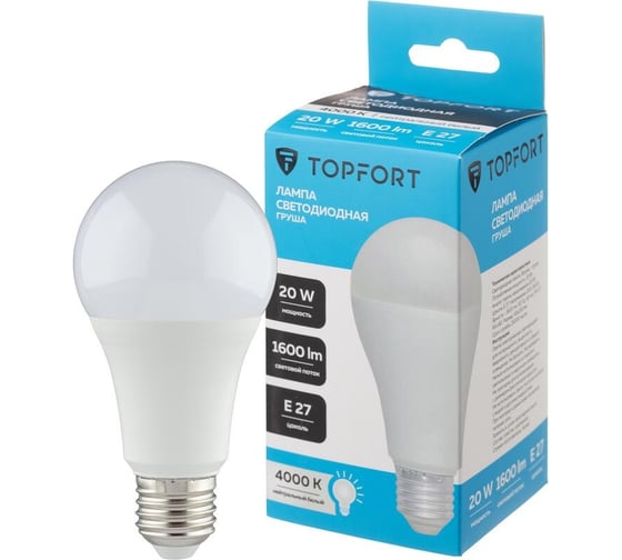 Светодиодная лампа Topfort E27, 20W, 4000K, груша 1885128