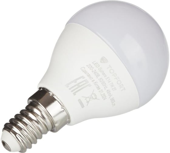 Светодиодная лампа Topfort E14, 7W, 2700K, шар 1885089