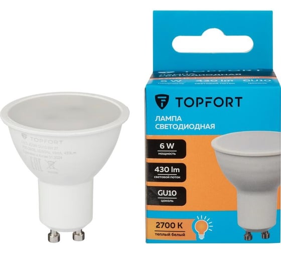 Светодиодная лампа Topfort GU10, 6W, 2700K, 1885136