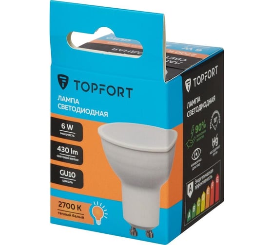 Светодиодная лампа Topfort GU10, 6W, 2700K, 1885136