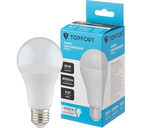 Светодиодная лампа Topfort E27, 25W, 4000K, груша 1885134