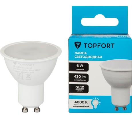 Светодиодная лампа Topfort GU10, 6W, 4000K, 1885139