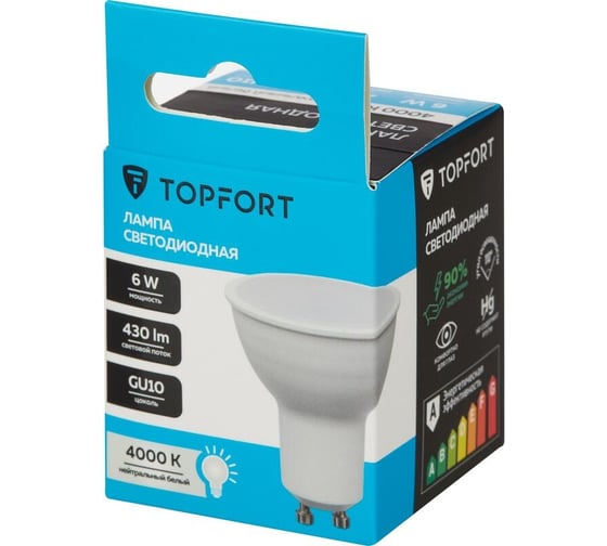 Светодиодная лампа Topfort GU10, 6W, 4000K, 1885139