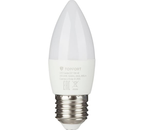 Светодиодная лампа Topfort E27, 10W, 4000K, свеча 1885110