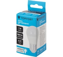 Светодиодная лампа Topfort E27, 7W, 4000K, шар 1885108