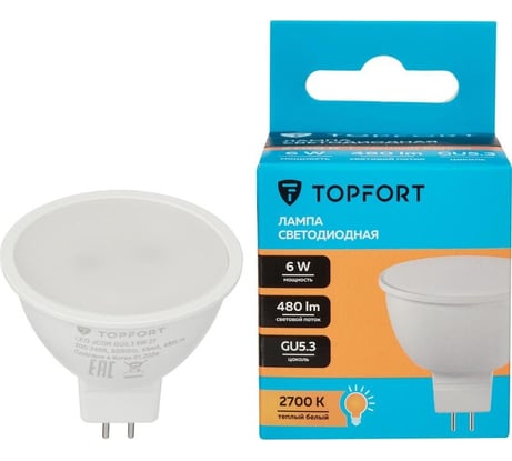 Светодиодная лампа Topfort GU5.3, 220V 6W, 2700K 1886254