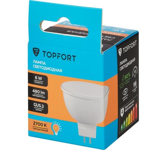 Светодиодная лампа Topfort GU5.3, 220V 6W, 2700K 1886254