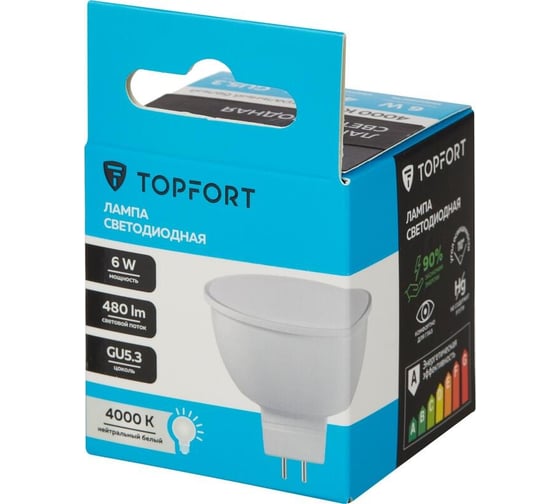 Светодиодная лампа Topfort GU5.3, 220V 6W, 4000K 1886255