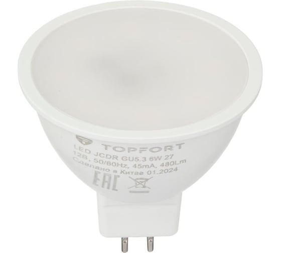 Светодиодная лампа Topfort GU5.3, 12V 6W, 2700K 1886256