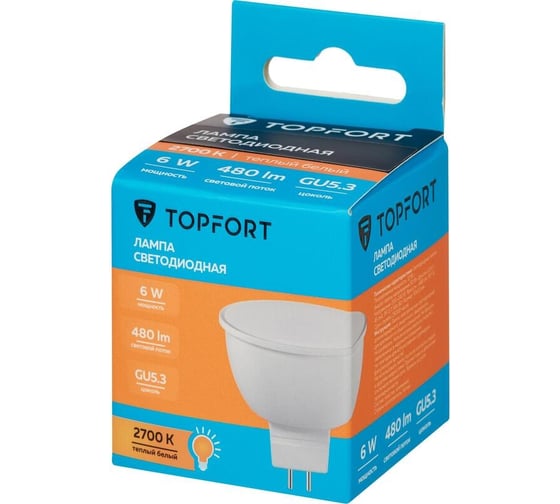 Светодиодная лампа Topfort GU5.3, 12V 6W, 2700K 1886256