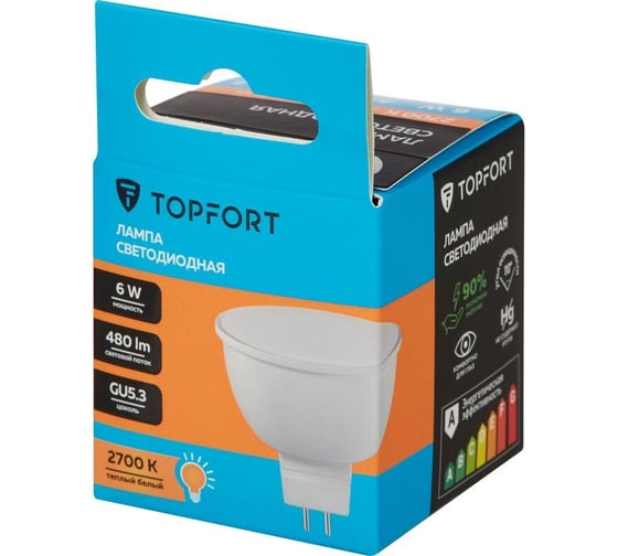Светодиодная лампа Topfort GU5.3, 12V 6W, 2700K 1886256