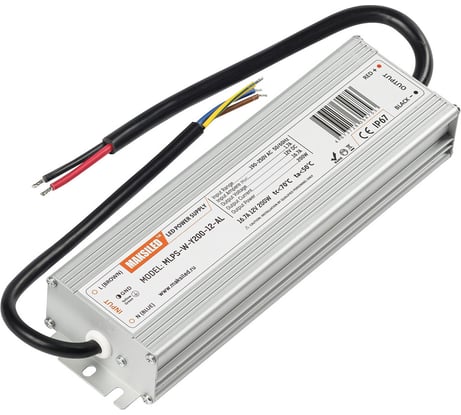 Блок питания MAKSILED 12В, 200Вт, IP67, 16.7А, 225x65x34мм, металл, MLPS-W-Y200-12-AL